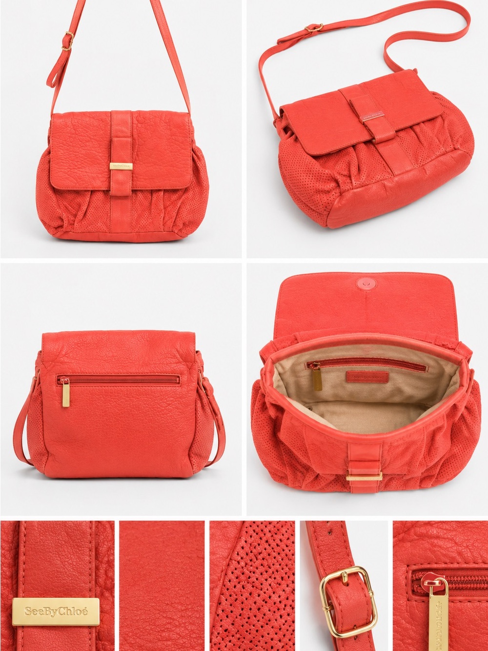 See By Chloe Coral Red Pebbled Leather Crossbody Bag